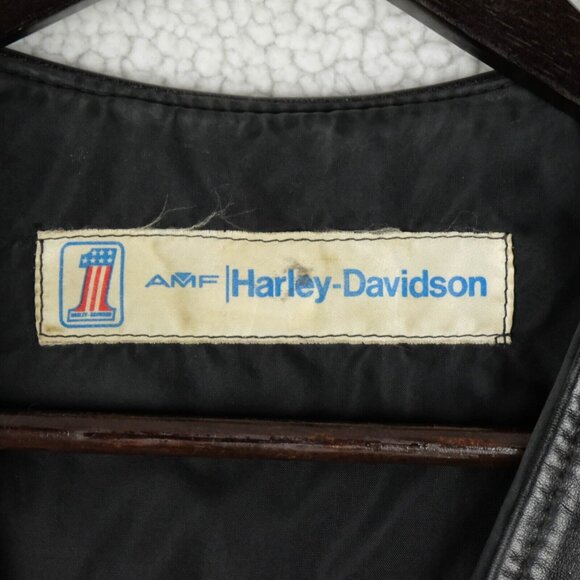 Vintage Harley Davidson Vest Mens Medium Black Leather Eagle AMF Biker - Picture 7 of 10